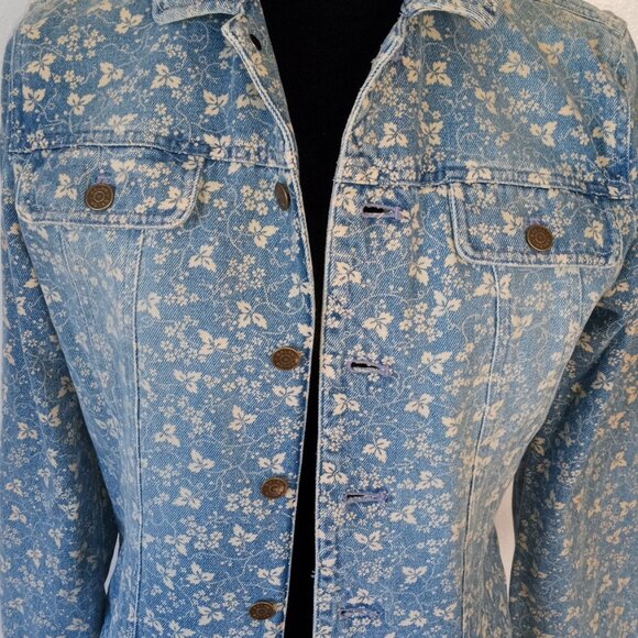 Y2K Plaid Label RALPH Ralph Lauren Sz S Floral Denim Jacket-Faded-Raw Hem/Cuffs - Picture 2 of 10